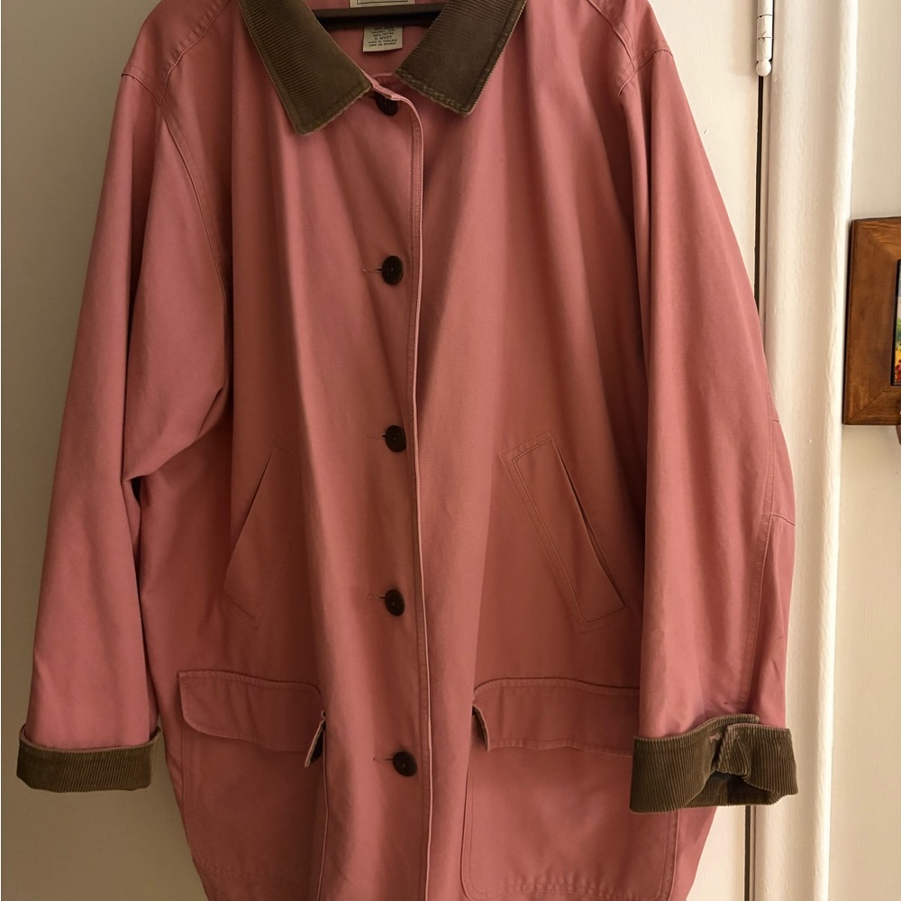 L.L. Bean Pink Utility Jacket with Brown Trim